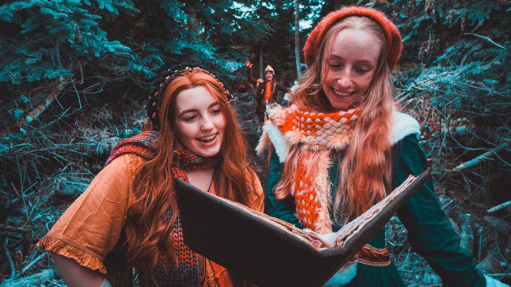 Two Woodland Sprites reading the great storybook in the forest